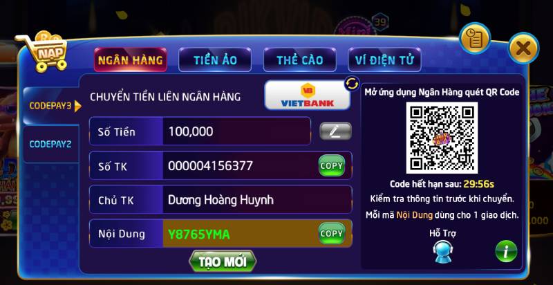 Nạp Tiền Qua Ngân Hàng